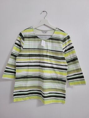 Christopher & Banks Yellow, Olive & White Striped Long Sleeve Tee BNWT